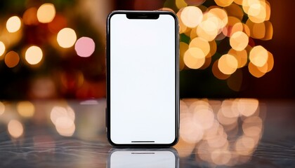 Mockup de pantalla de smartphone en fondo con luces bokeh