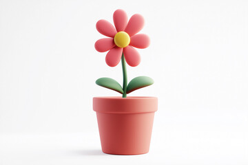 Naklejka premium pot with a flower and a sticker on it 3D style on a white background