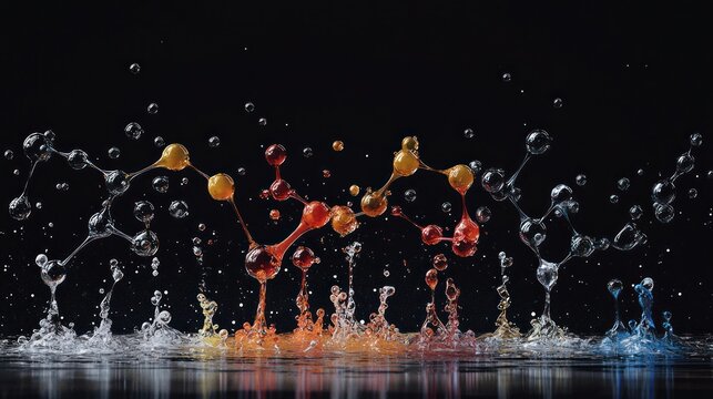 Acid-base reaction forming a neutral compound, represented with molecular structures and liquid transition phases.