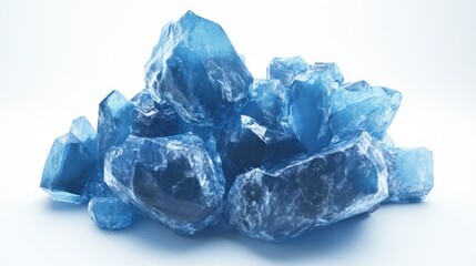 Pile of blue ice crystals on white background.  Possible use Scientific illustration, educational material, or for a winter theme