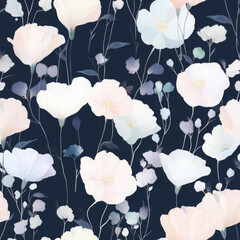 Soft floral pattern with pastel flowers on dark background