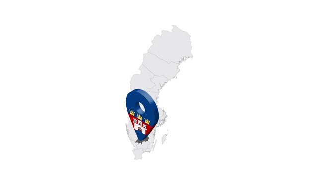 Location Jonkoping County on map Sweden. 3d Jonkoping County  flag map marker location pin. Map of Sweden showing different parts. Sweden. 4K.  Animated Video