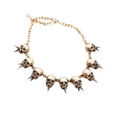 A spiked choker necklace with metallic skull charms