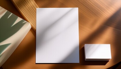 Mockup de hoja A4 y tarjeta de presentación sobre escritorio moderno