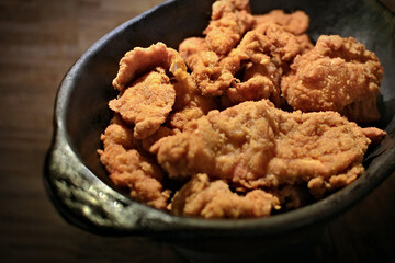 Fried fish fillet in a clay pot. Seafood. Concept of cooking, rusticity, food