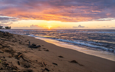Sunrise Photos from Waipouli Beach in Kapa'a, Kauai captured from different perspectives and lighting conditions