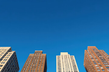 Fototapeta premium A row of four tall buildings with a clear blue sky in the background
