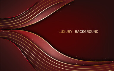 Luxurious abstract background with wavy dark red and elegant golden accents.  Vector illustration