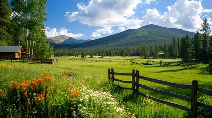Mountain meadow ranch summer wildflowers
