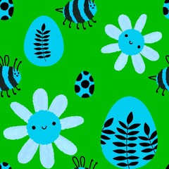 Easter eggs seamless birds pattern for wrapping paper and fabrics