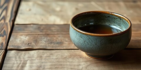 Rustic Tea Bowl Dark Drink Wooden Table Ceramic Cup