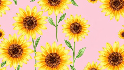Obraz premium Cheerful Pink Sunflower Floral Pattern Background