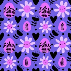 Easter eggs seamless birds pattern for wrapping paper and fabrics