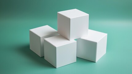 Fototapeta premium Random shifted white cube boxes block background wallpaper banner with copy space 