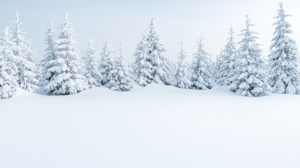 Fototapeta premium Snowy Pine Forest Landscape, serene winter scene, tranquil wilderness, possible use for screensavers or nature wallpapers