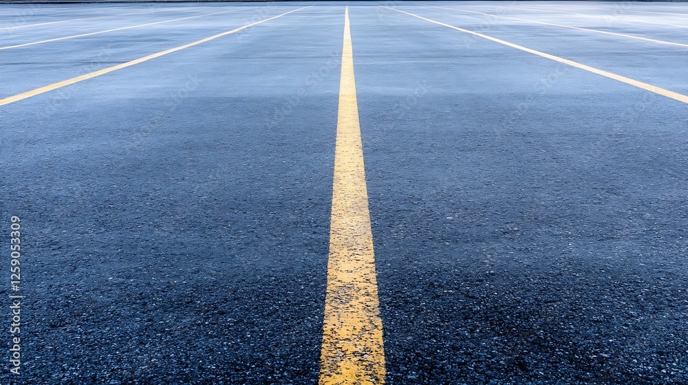 Aufkleber minimalist view of empty urban parking lot with yellow line markings : generative ai