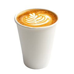 white cup of coffee in paper takeaway mug on transparent background	