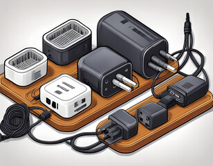 A set of international power adapters and chargers for staying connected during global journeys.