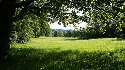 Obraz premium Lush Green Meadow Under Bright Sunlight Capturing the Essence of Nature's Beauty : Generative AI