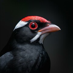 Obraz premium Black Bird with Red and White Markings, Avian Beauty