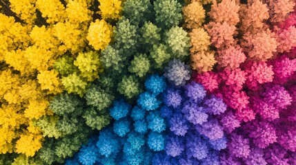 Aerial View Of Colorful Trees Displaying Autumn Tones In A Vibrant Landscape : Generative AI