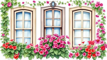 Charming Windows Pink Flowers Cottagecore Floral Decor Home Decor Spring Summer House Exterior