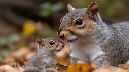 Fototapeta premium Tender Moment: Mother Squirrel and Baby