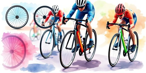 Fototapeta premium Intense Cycling Race Cyclists Speed Bicycle Wheels Sports Competition