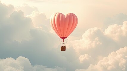 Obraz premium Heart Shaped Hot Air Balloon Soaring Above Cloudscape