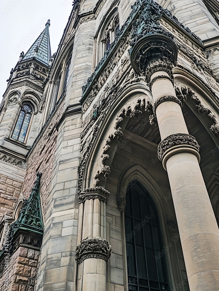 Poster Magnificent Gothic Architecture in Scenic Perspective with Intricate Details and Spires : Generative AI