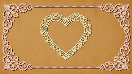 Elegant Gold Lace Heart Frame Romantic Background Wedding Invitation Design