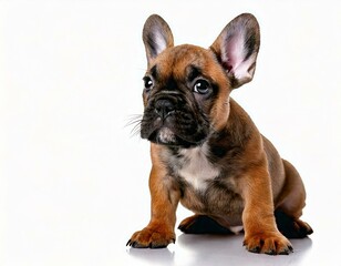 Obraz premium French bulldog close up on a white backdrop.
