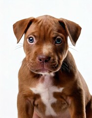 Obraz premium Pitbull puppy close up on white backdrop.