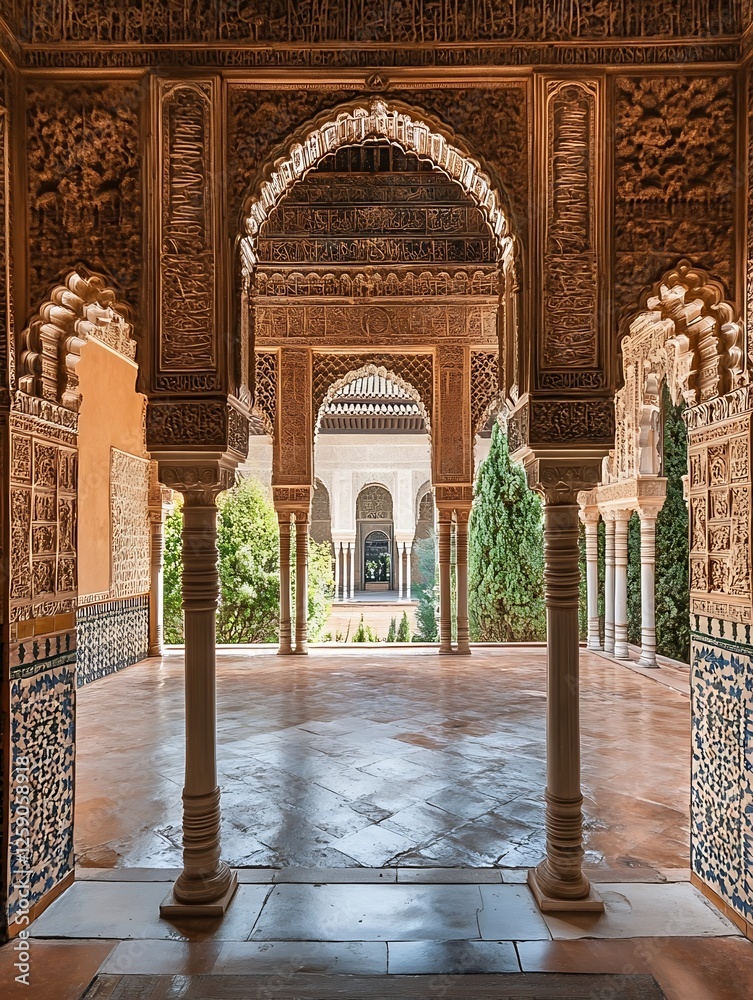 Aufkleber stunning view of ornate architecture and majestic courtyard captured through beautiful arches : gene
