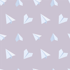 Pattern of paper planes. Seamless vector pattern with paper airplanes, origami, love notes on light background