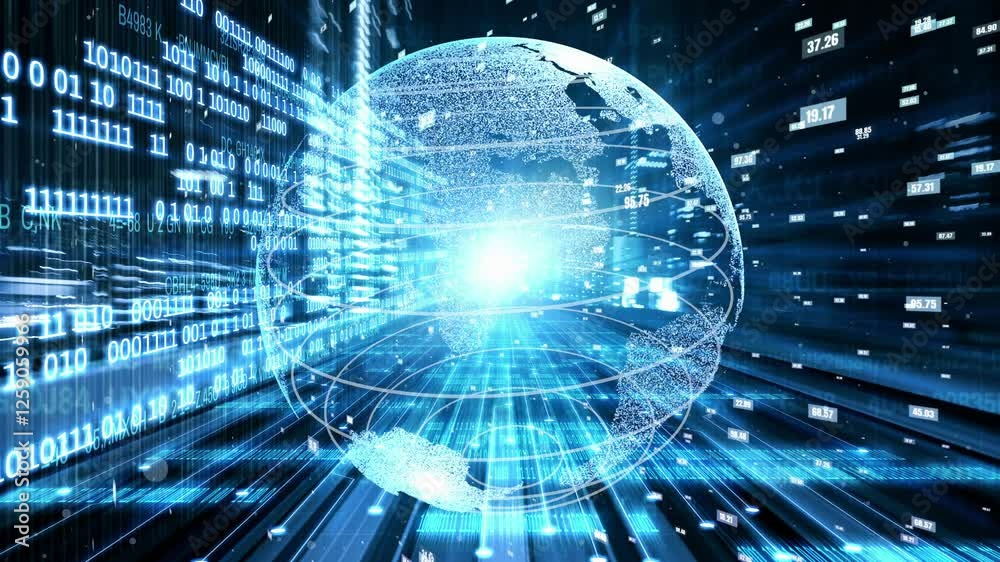 Wall mural futuristic global network and tacit digital data transfer 3d graphic . concept of smart digital tran
