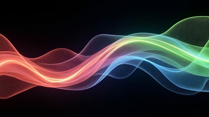 Fototapeta premium Futuristic Neon Waves – Abstract Digital Art with Vibrant Colors on Dark Background