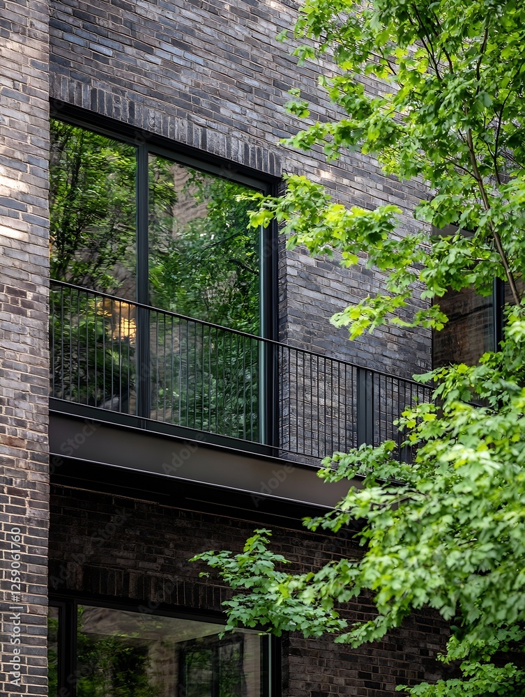 Aufkleber modern architecture with greenery framing a contemporary building featuring large windows : generati
