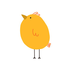 Bird simple illustration. Cute vector Yellow Bird. Spring Baby Birdie. Hand Drawn Illustration on a white background