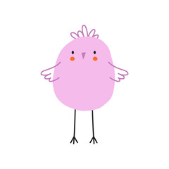 Bird simple illustration. Cute vector Pink Bird. Spring Baby Birdie. Hand Drawn Illustration on a white background