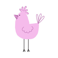 Bird simple illustration. Cute vector Pink Bird. Spring Baby Birdie. Hand Drawn Illustration on a white background