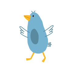 Bird simple illustration. Cute vector blue goose. Spring Baby Birdie. Hand Drawn bird Illustration on a white background