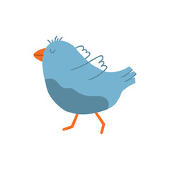 Bird simple illustration. Cute vector blue Bird. Spring Baby Birdie. Hand Drawn Illustration on a white background