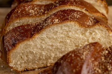 a soft loaf of wheat flour on the table