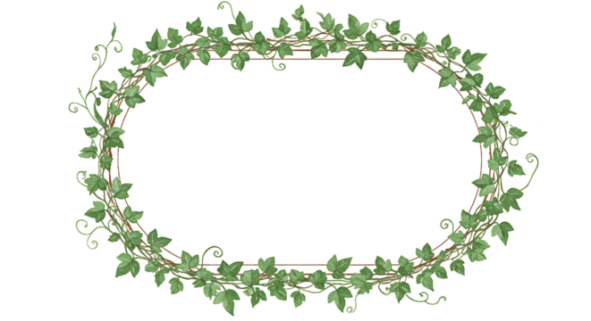 Ivy Frame Border Green Leaves Oval Shape Transparent Background Botanical Illustration