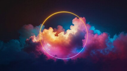 Colorful clouds illuminated by neon light form a stunning abstract sky at twilight