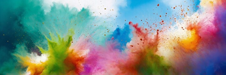 Vibrant explosion of colors creates a stunning abstract art composition in a bright, artistic setting