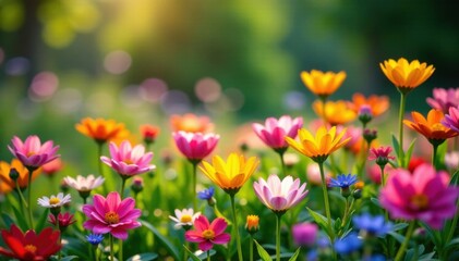 Fototapeta premium A garden in full bloom with various colorful flowers, colorful, exposure, garden