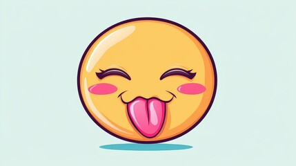 Fototapeta premium Fun and playful 2D illustration of a winking emoji with a cheeky stuckout tongue on a clean backdrop.