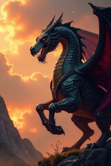 A knight in shining armor charges at the dragon's scales , armor, dragon, heroic